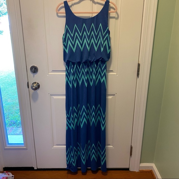Pixley Tanktop Maxi blue green chevron sz M EUC - Picture 6 of 6